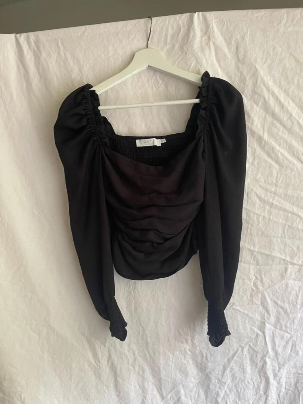 Astr Black Square-Neck Puff Sleeve Top Romantic chic coquette minimalist Size XS